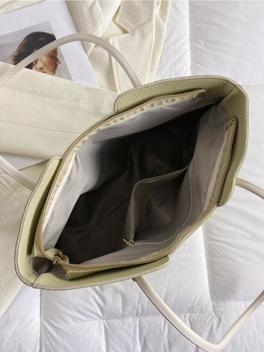 Litchi Embossed Shoulder Tote Bag Medium Green