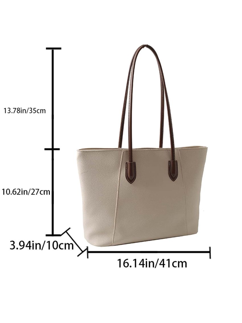 Litchi Embossed Shoulder Tote Bag Large Capacity Beige