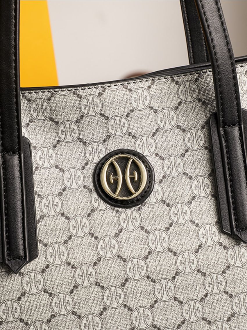 Geometric Pattern Shoulder Tote Bag Small Contrast Binding, Mothers Day Gift For Mom, Clear Bag