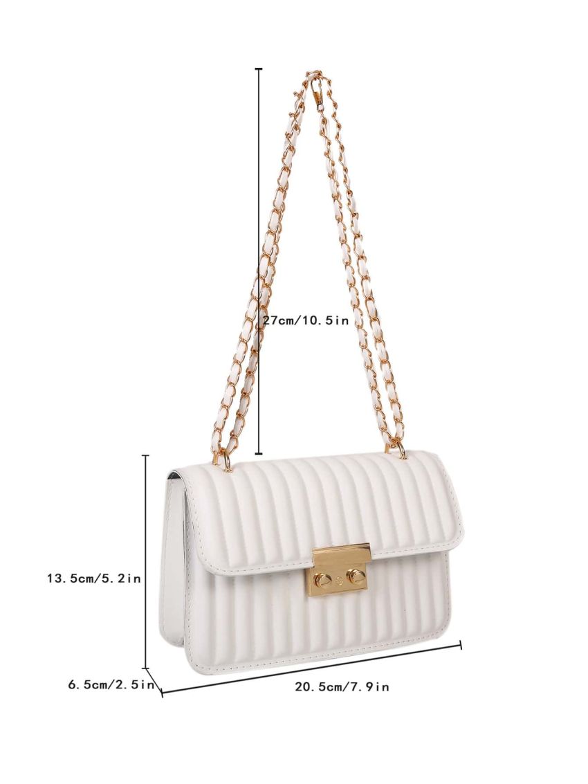 Small Flap Square Bag Quilted Pattern Metal Decor