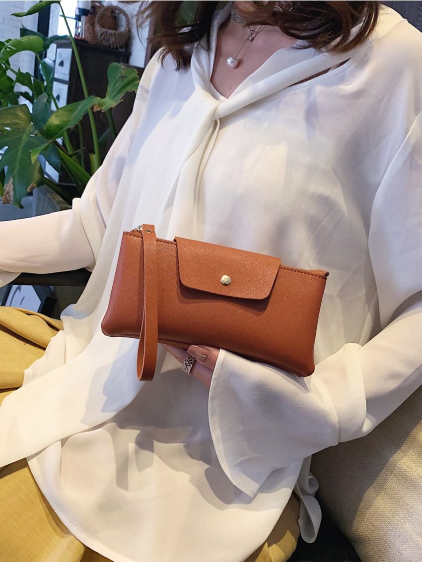 Minimalist Phone Wallet Brown Snap Button Brown