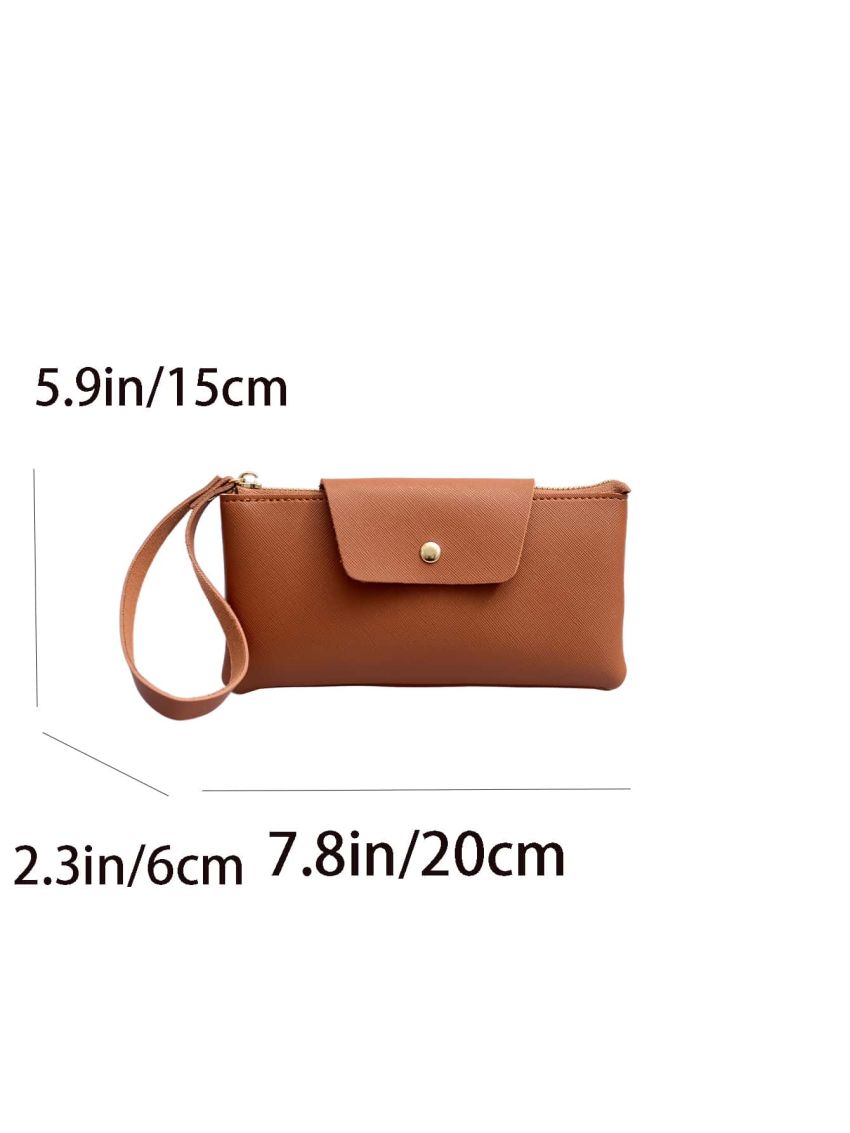 Minimalist Phone Wallet Brown Snap Button Brown