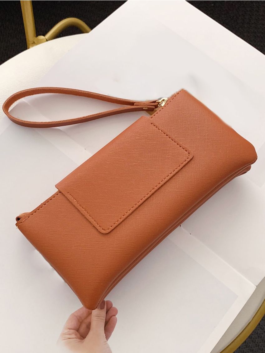 Minimalist Phone Wallet Brown Snap Button Brown