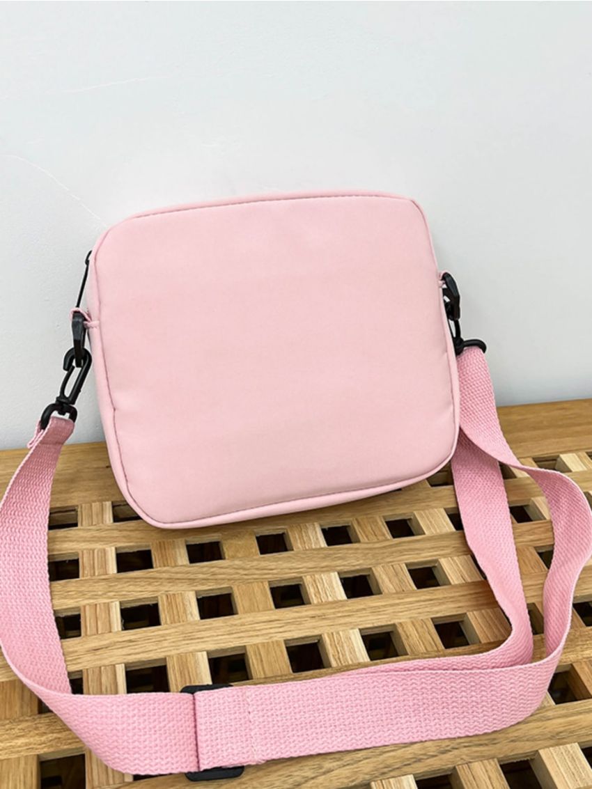 Mini Square Bag Letter Patch Decor Pocket Front Nylon