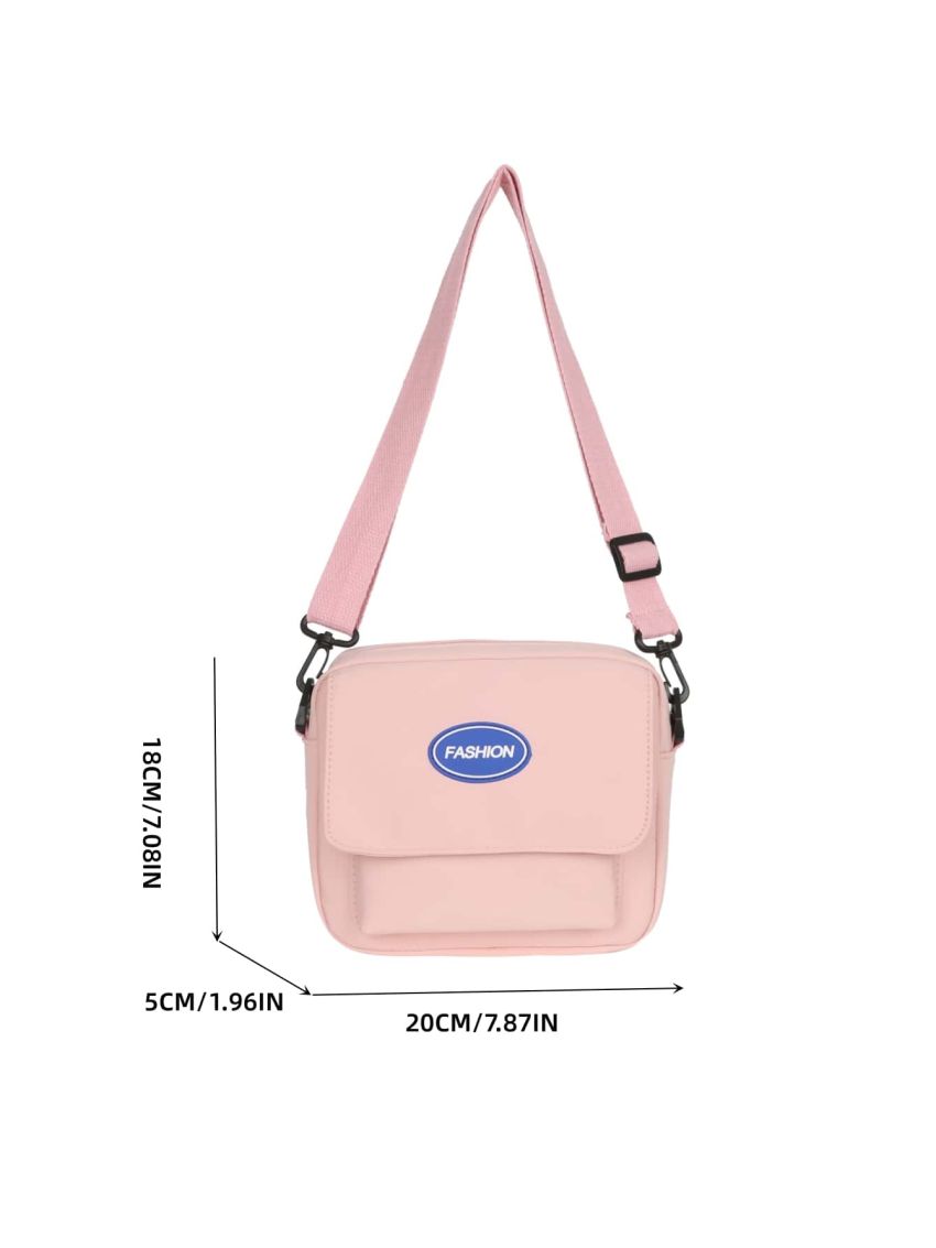 Mini Square Bag Letter Patch Decor Pocket Front Nylon