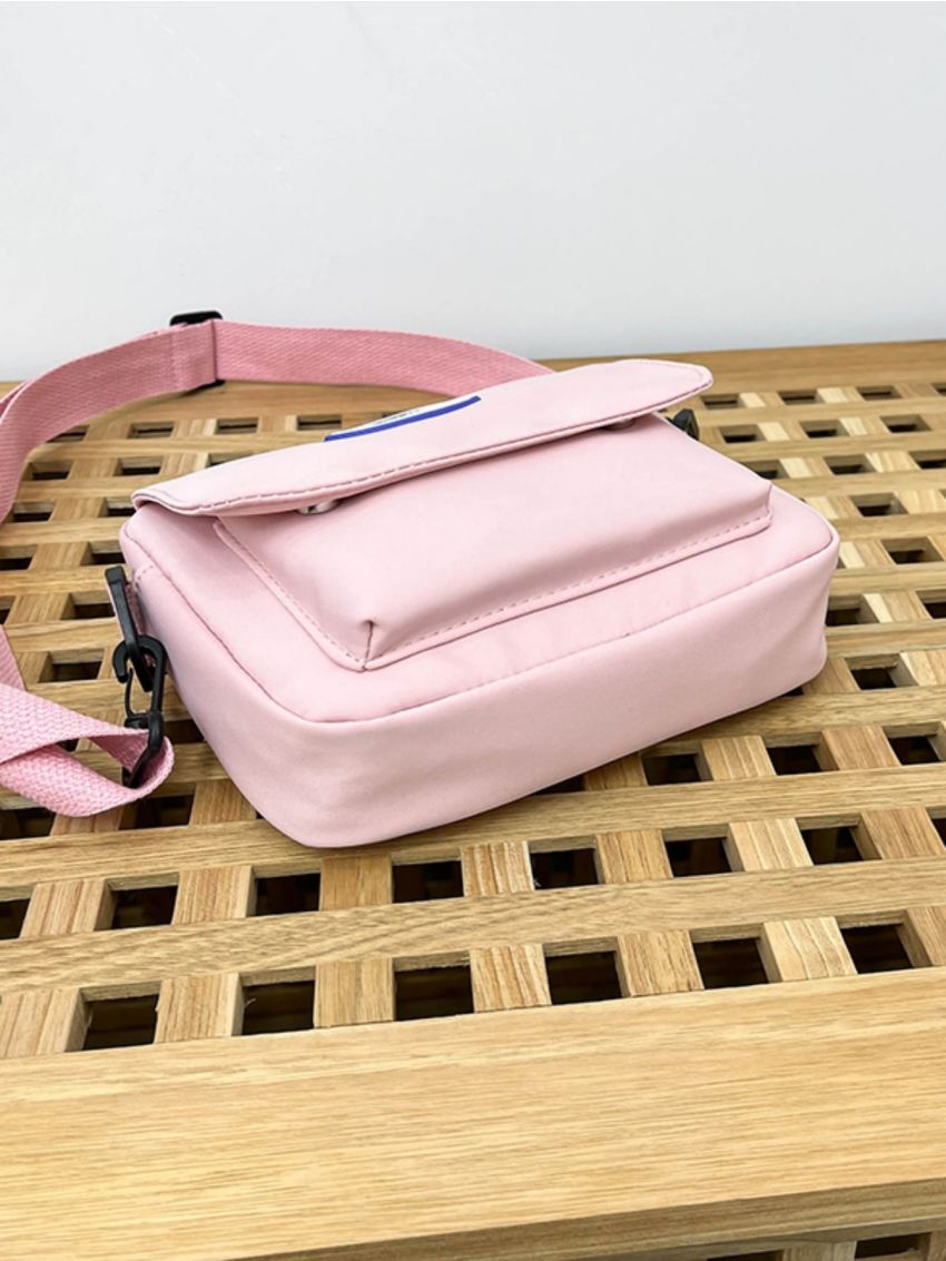 Mini Square Bag Letter Patch Decor Pocket Front Nylon