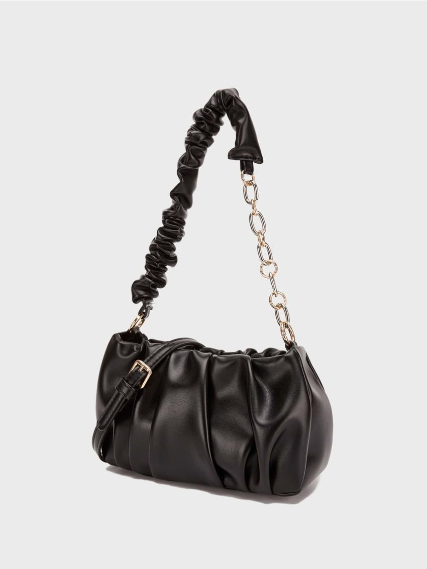 Black Ruched Bag Chain PU