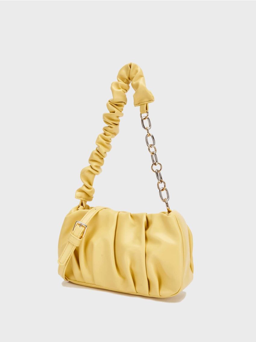 Chain Ruched Bag Yellow PU