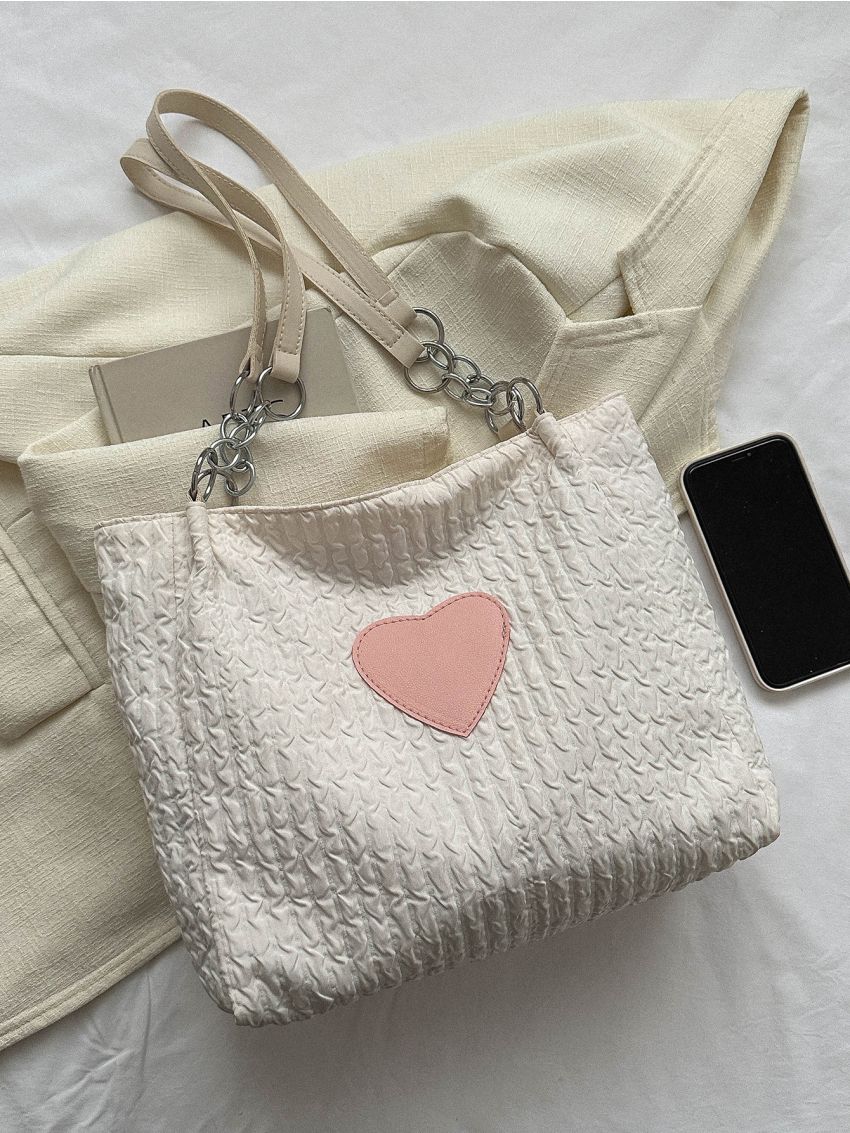 Heart Pattern Shoulder Bag Double Handle Preppy Style