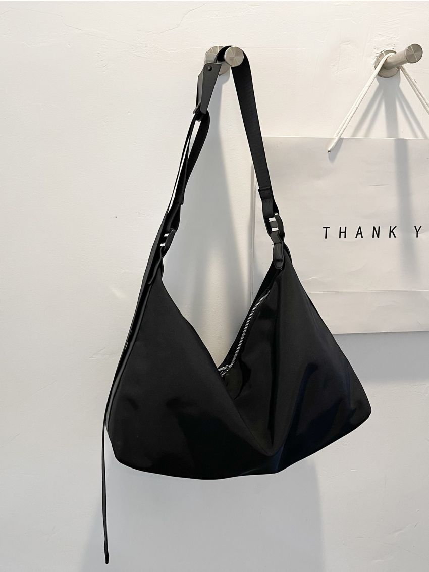 Large Hobo Bag Black Minimalist Adjustable Strap For Daily
