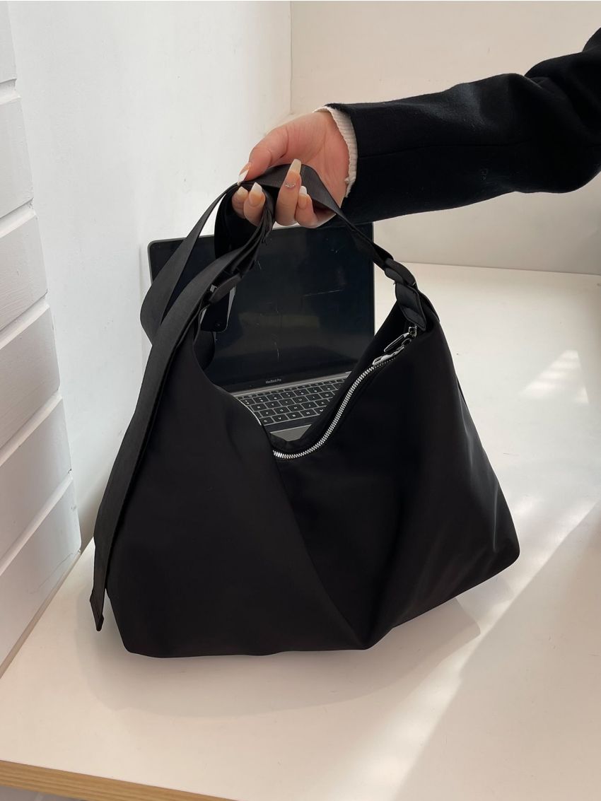 Large Hobo Bag Black Minimalist Adjustable Strap For Daily
