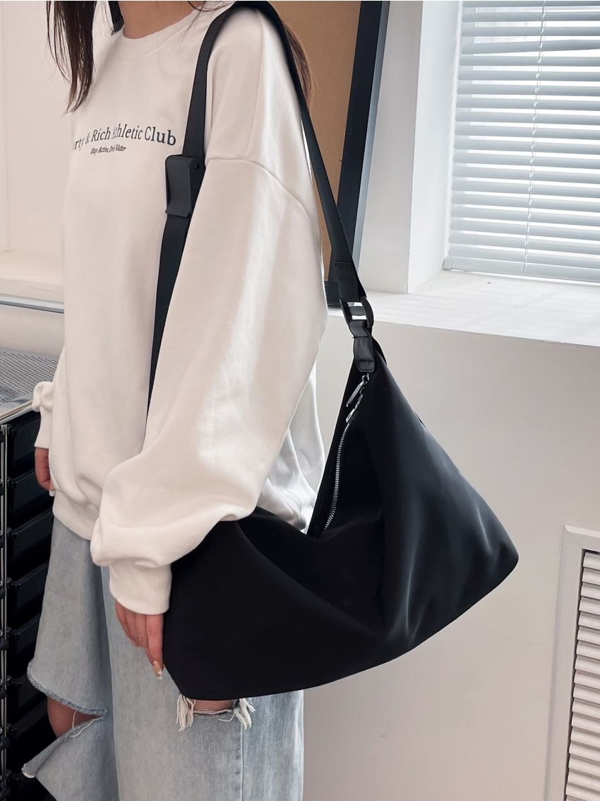 Large Hobo Bag Black Minimalist Adjustable Strap For Daily