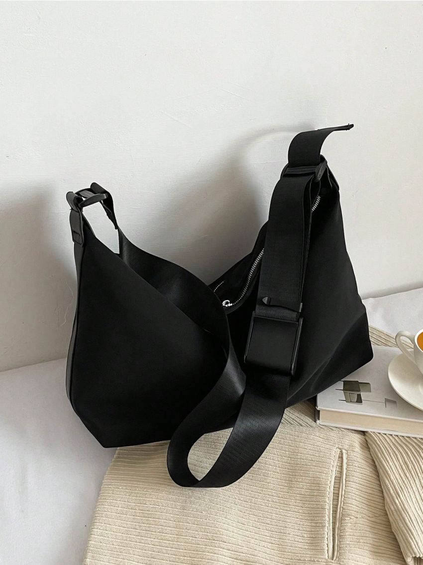 Large Hobo Bag Black Minimalist Adjustable Strap For Daily