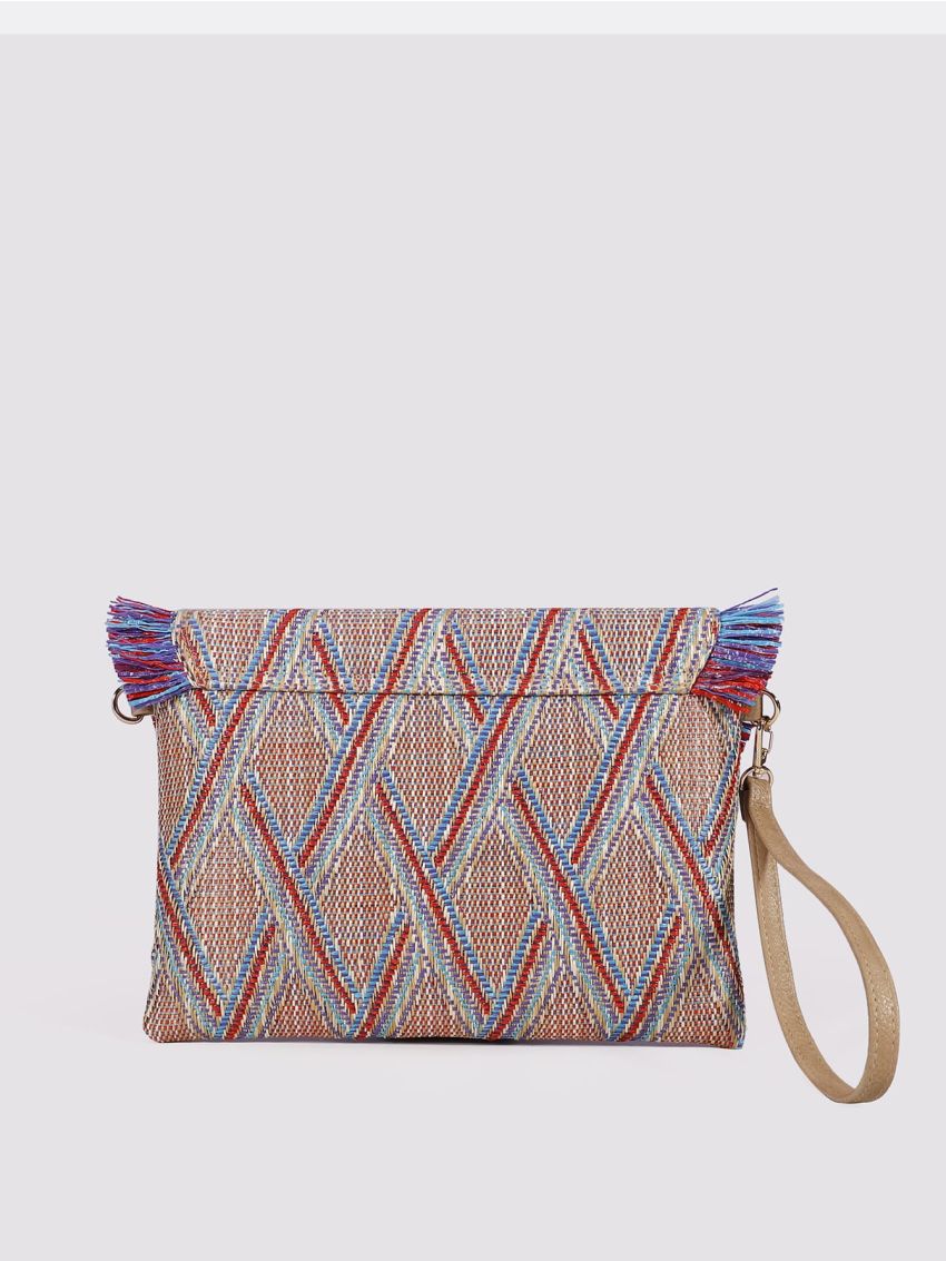 Vacation Straw Bag Colorblock Fringe Decor