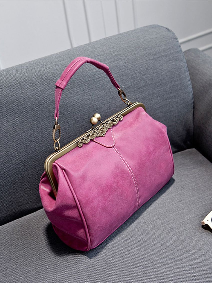 Kiss Lock Satchel Bag Top Handle PU Vintage