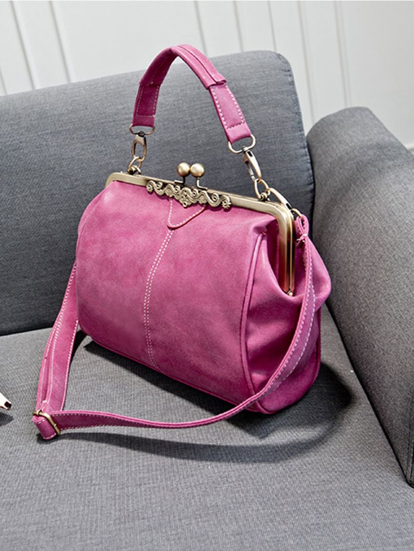 Kiss Lock Satchel Bag Top Handle PU Vintage