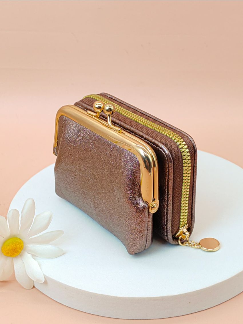 Metallic Pattern Card Holder Kiss Lock Design Funky Style Multi-Card Card Organizer for Storage Credit Cards