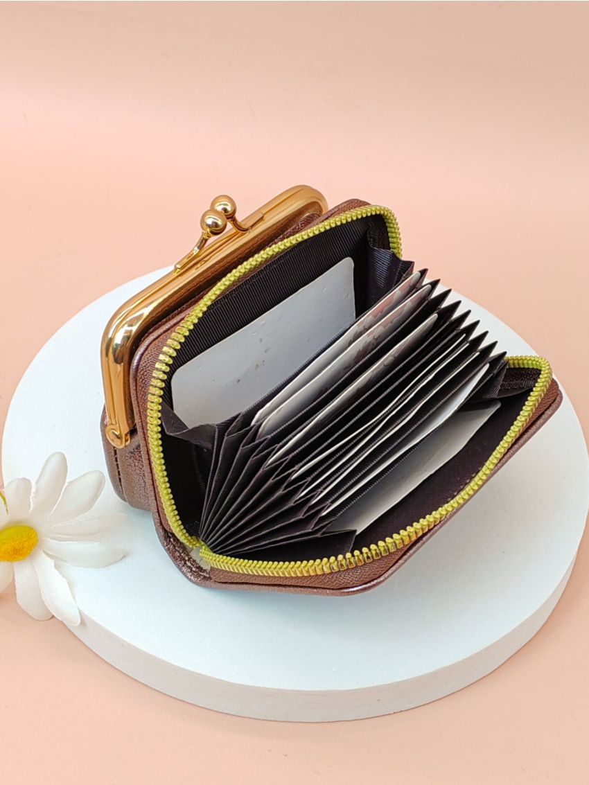 Metallic Pattern Card Holder Kiss Lock Design Funky Style Multi-Card Card Organizer for Storage Credit Cards