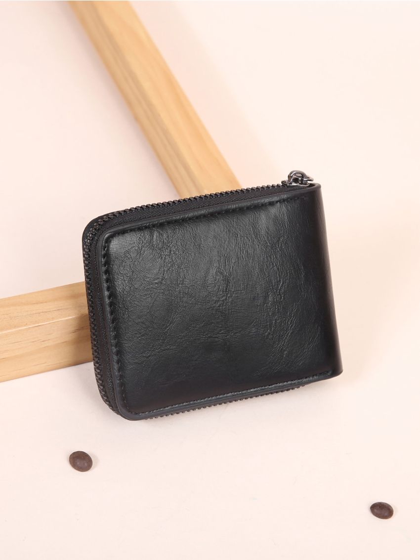 Minimalist Small Wallet Black Zipper