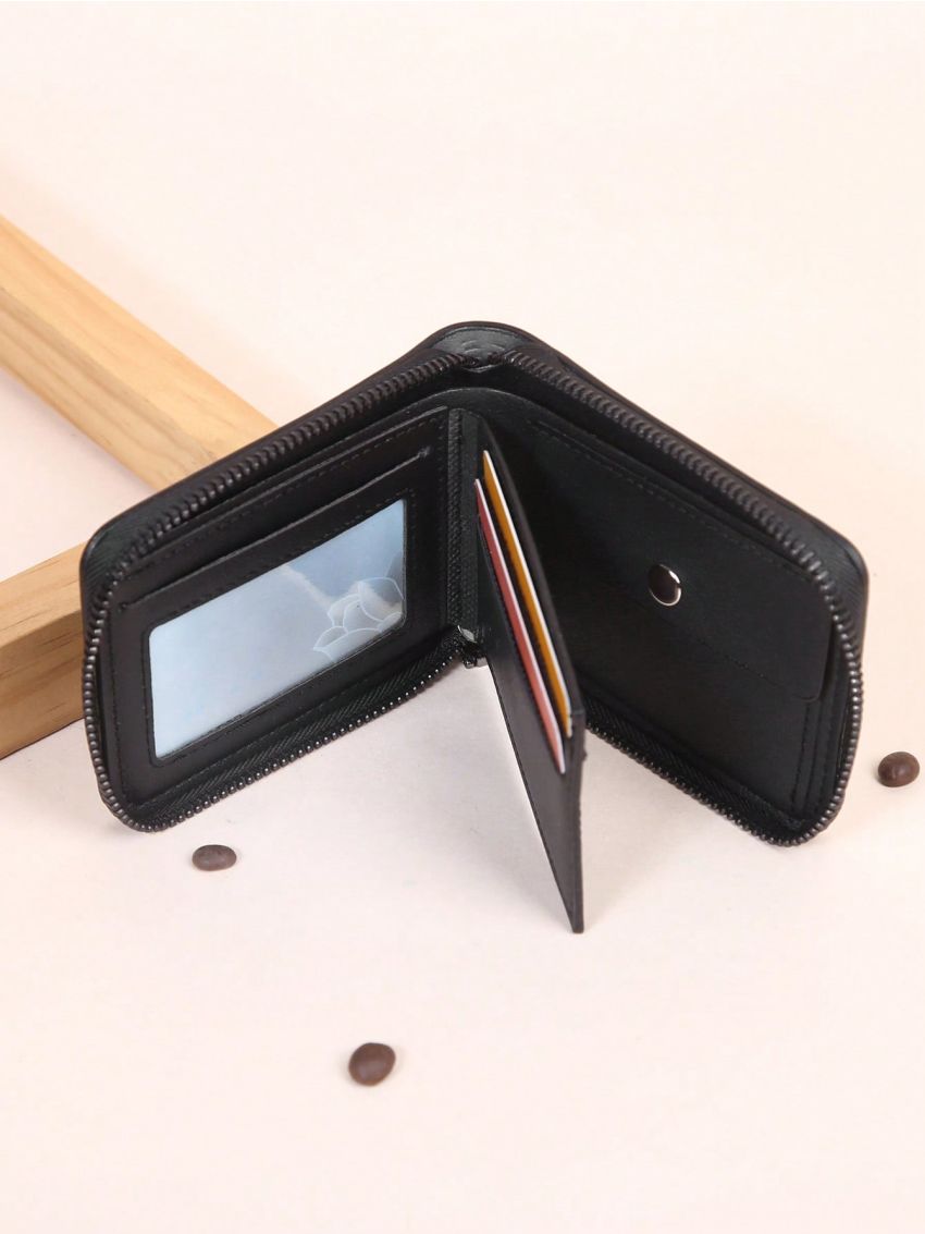 Minimalist Small Wallet Black Zipper