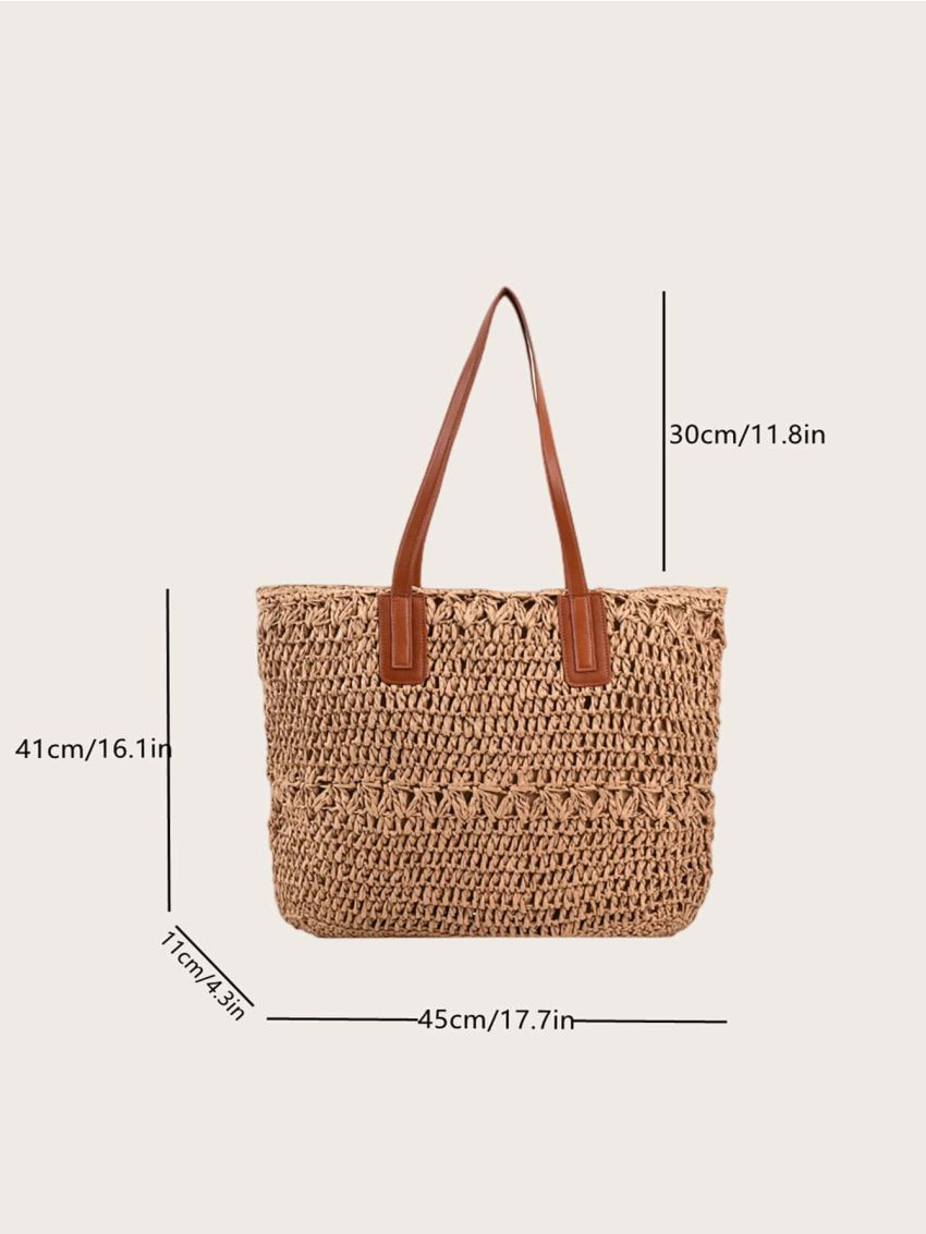 Oversized Straw Bag Double Handle With Zipper Vacation
