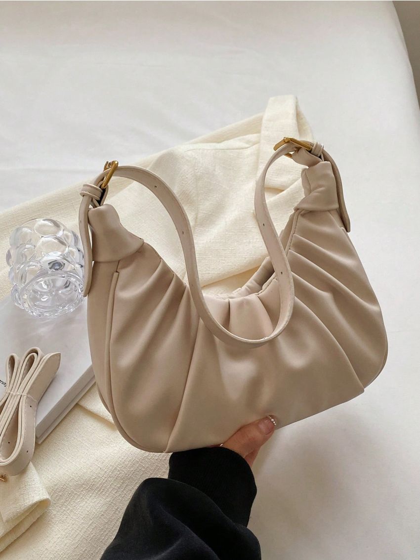 White Ruched Bag PU Minimalist