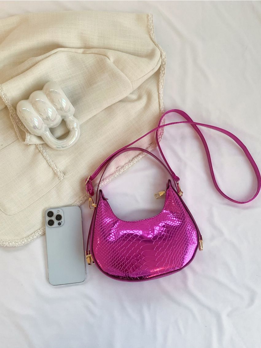 Snakeskin Embossed Hobo Bag Metallic PU Funky