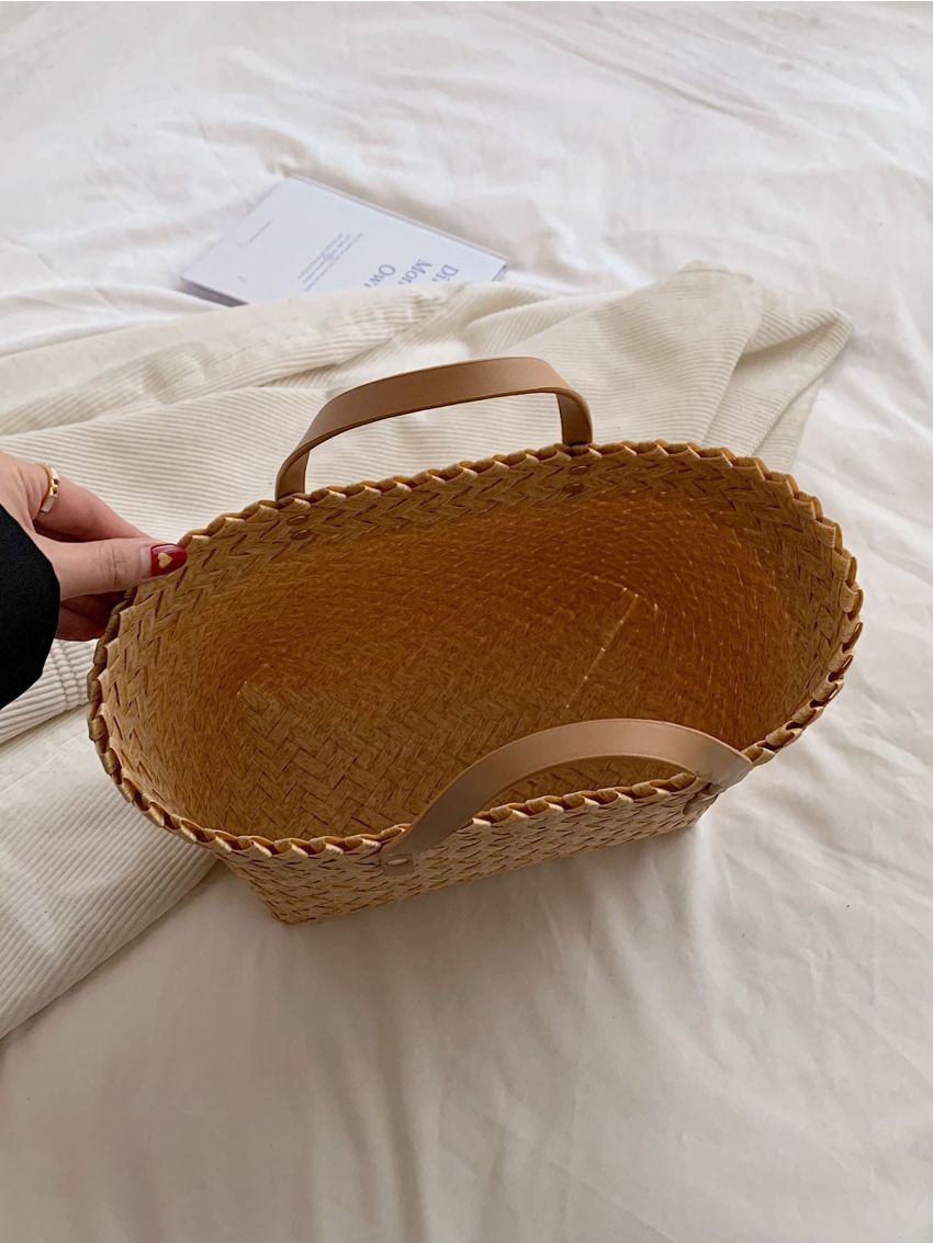Minimalist Straw Bag Double Handle Vacation