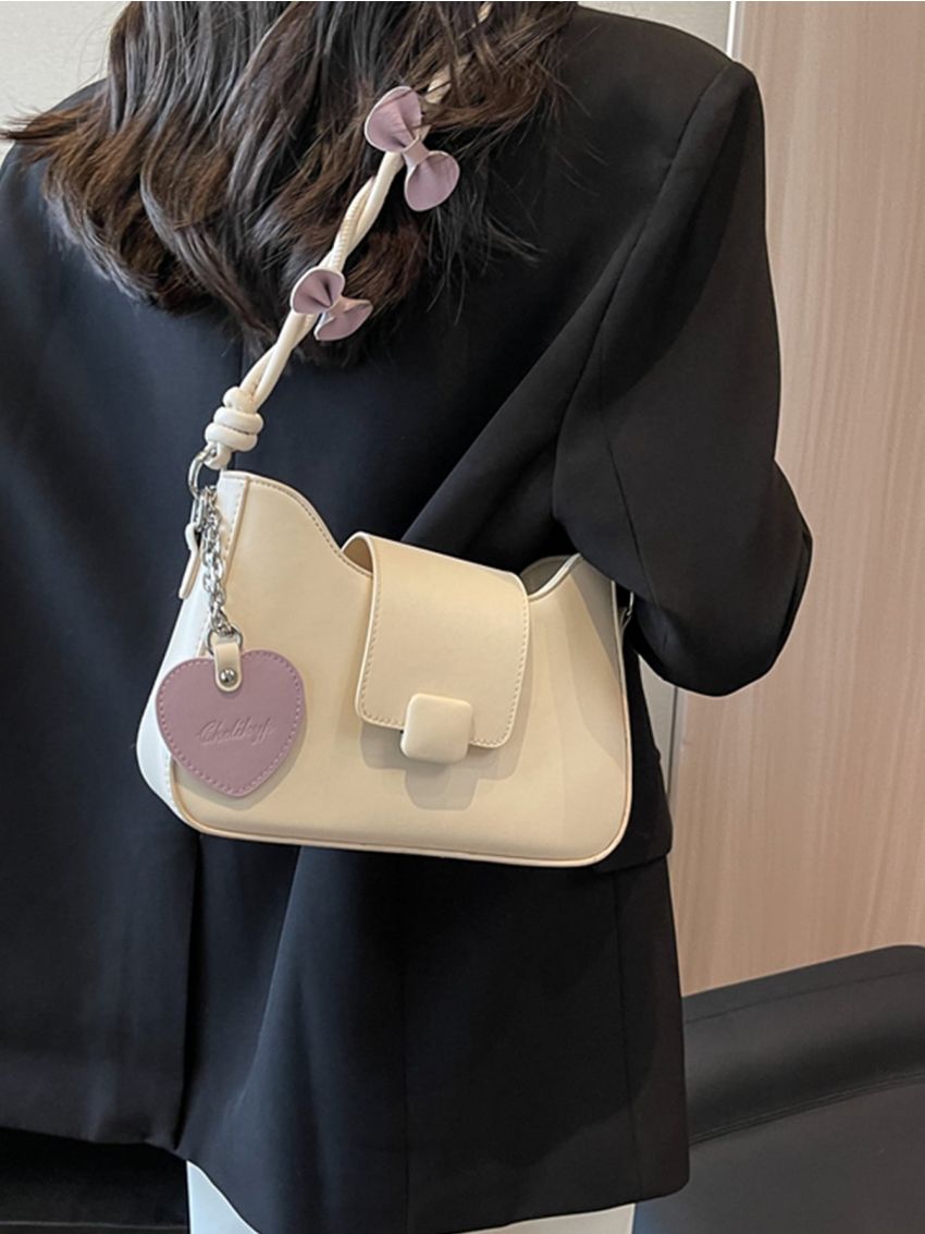Bow Decor Hobo Bag With Bag Charm PU