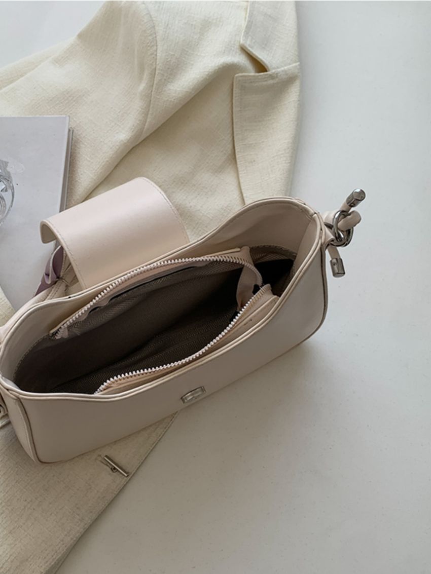 Bow Decor Hobo Bag With Bag Charm PU