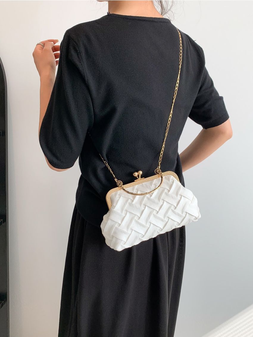 Small Square Bag White Metal Decor Chain Strap For Daily