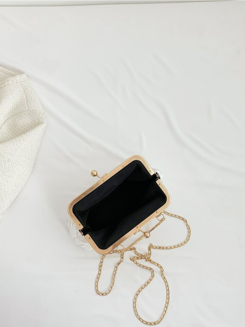 Small Square Bag White Metal Decor Chain Strap For Daily