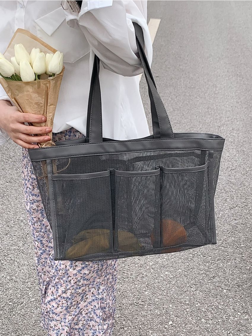 Large Capacity Beach Bag Mesh Design Multi-Pocket