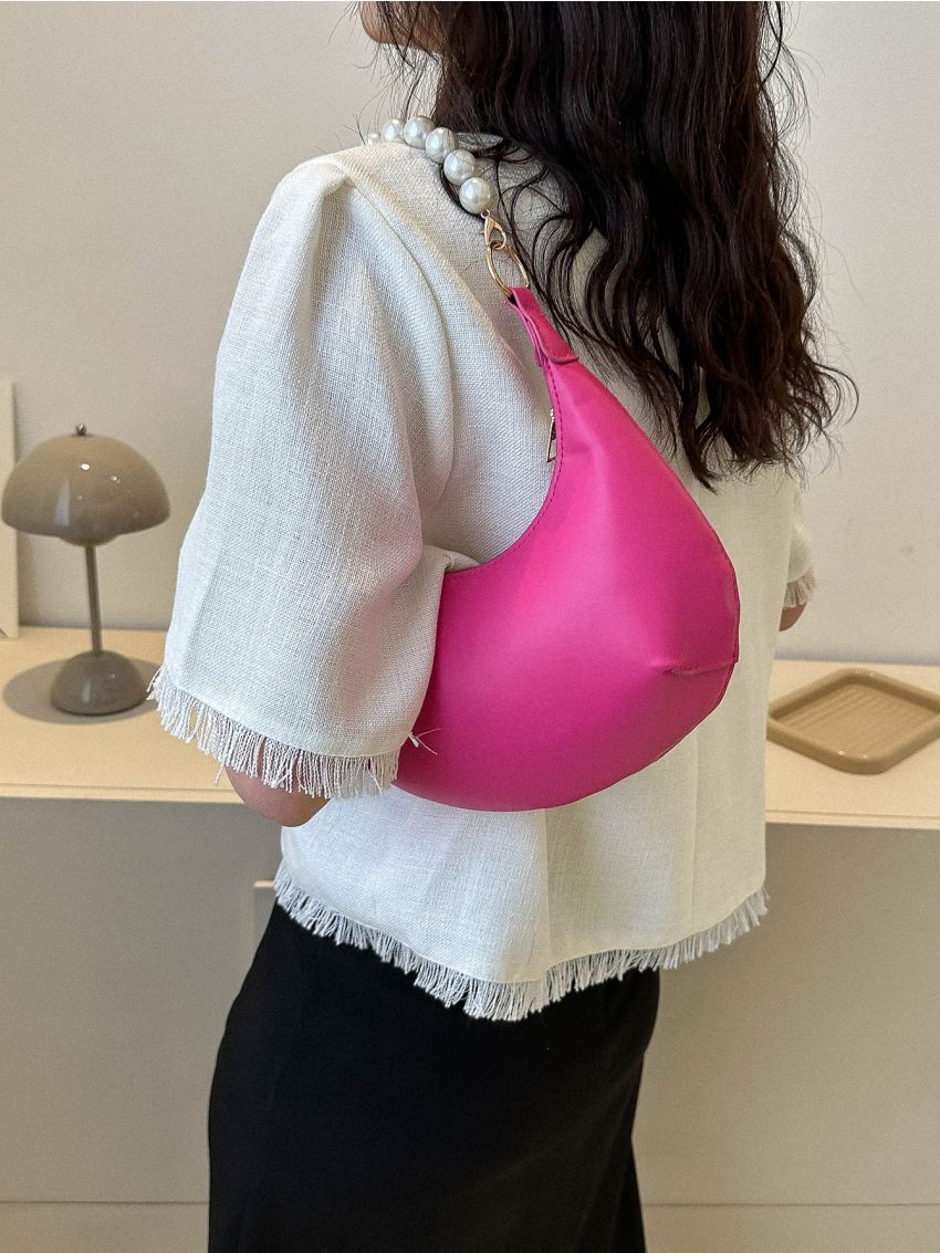Mini Hobo Bag Pearl Strap Neon Pink