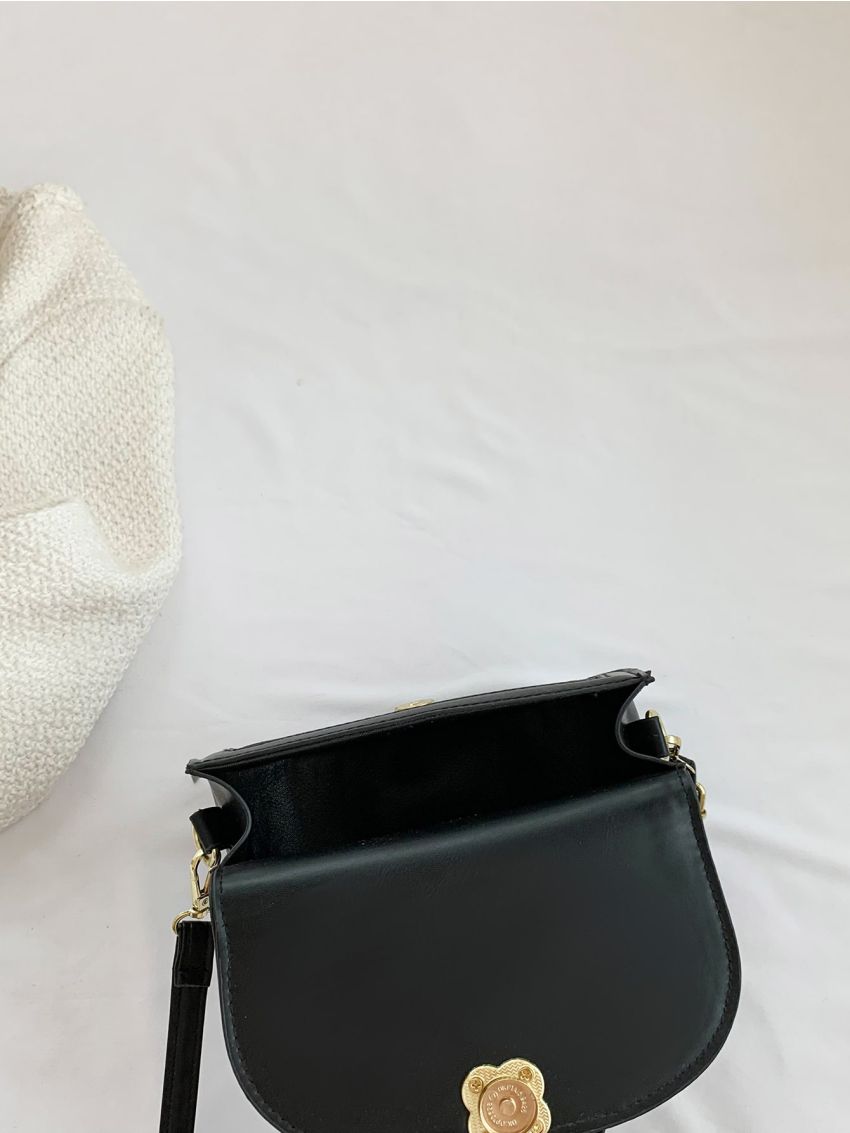 Mini Crocodile Embossed Saddle Bag Baby Blue Metal Decor Adjustable Strap For Work