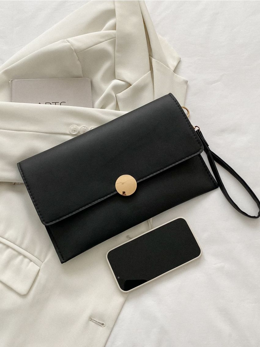 Minimalist Envelope Bag Metal Decor Black