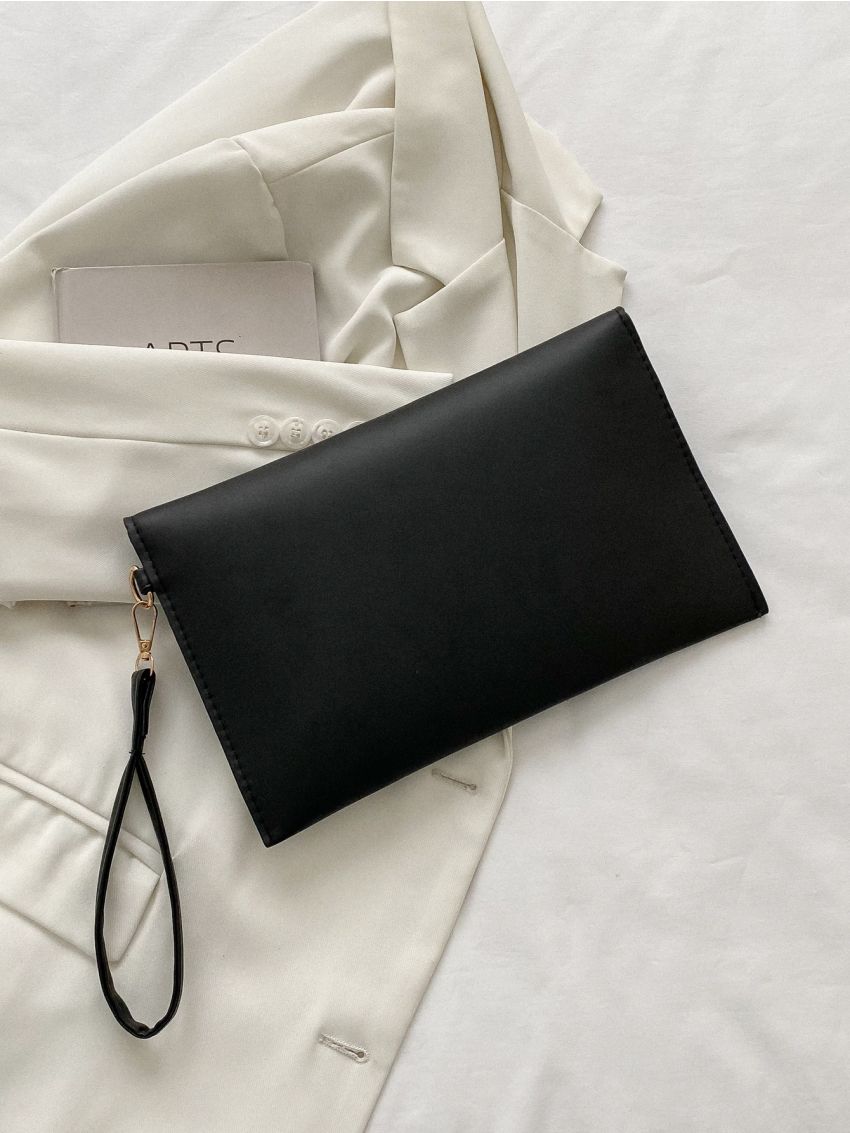 Minimalist Envelope Bag Metal Decor Black