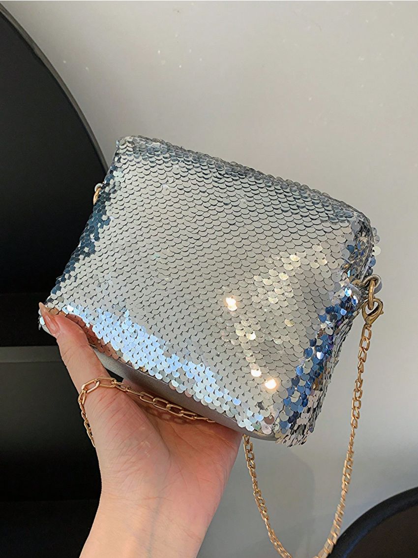 Mini Square Bag Sequin Decor Chain Strap