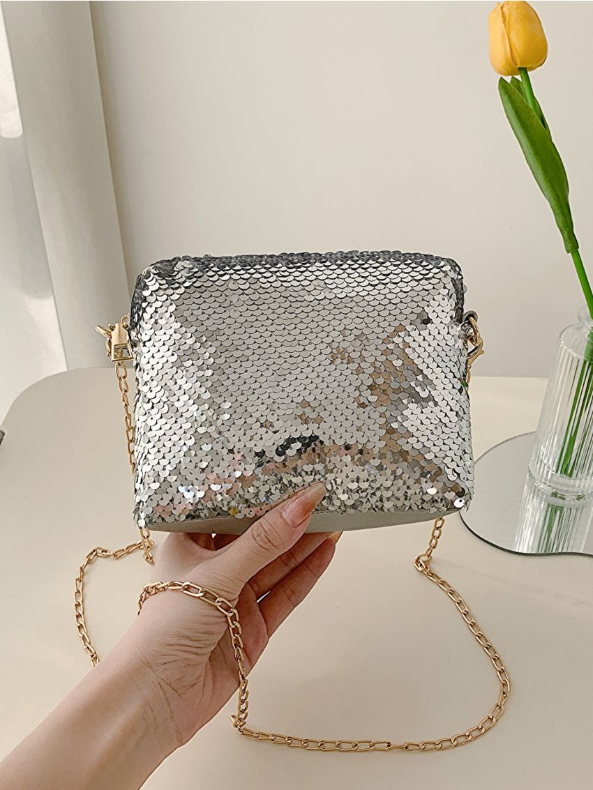 Mini Square Bag Sequin Decor Chain Strap