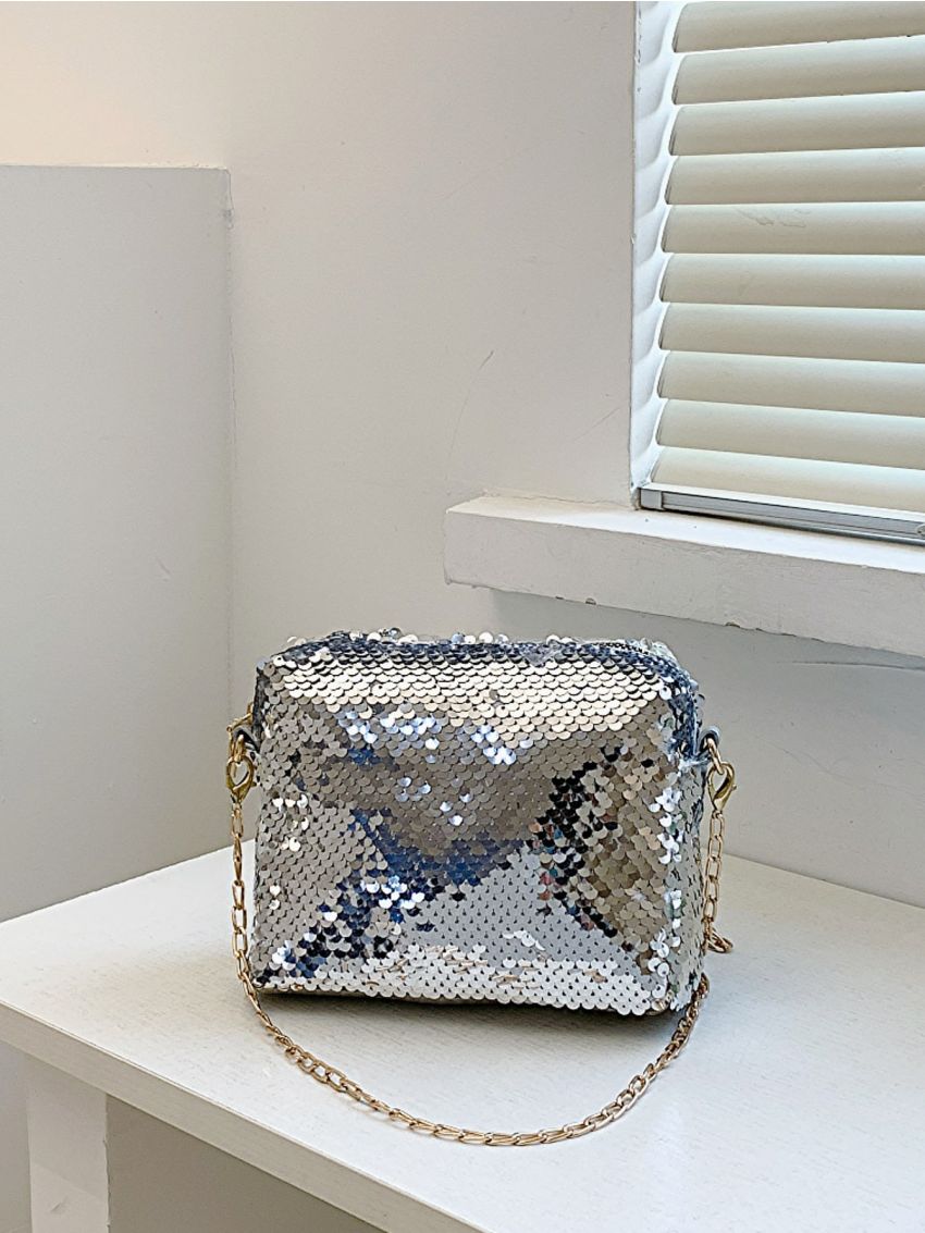 Mini Square Bag Sequin Decor Chain Strap