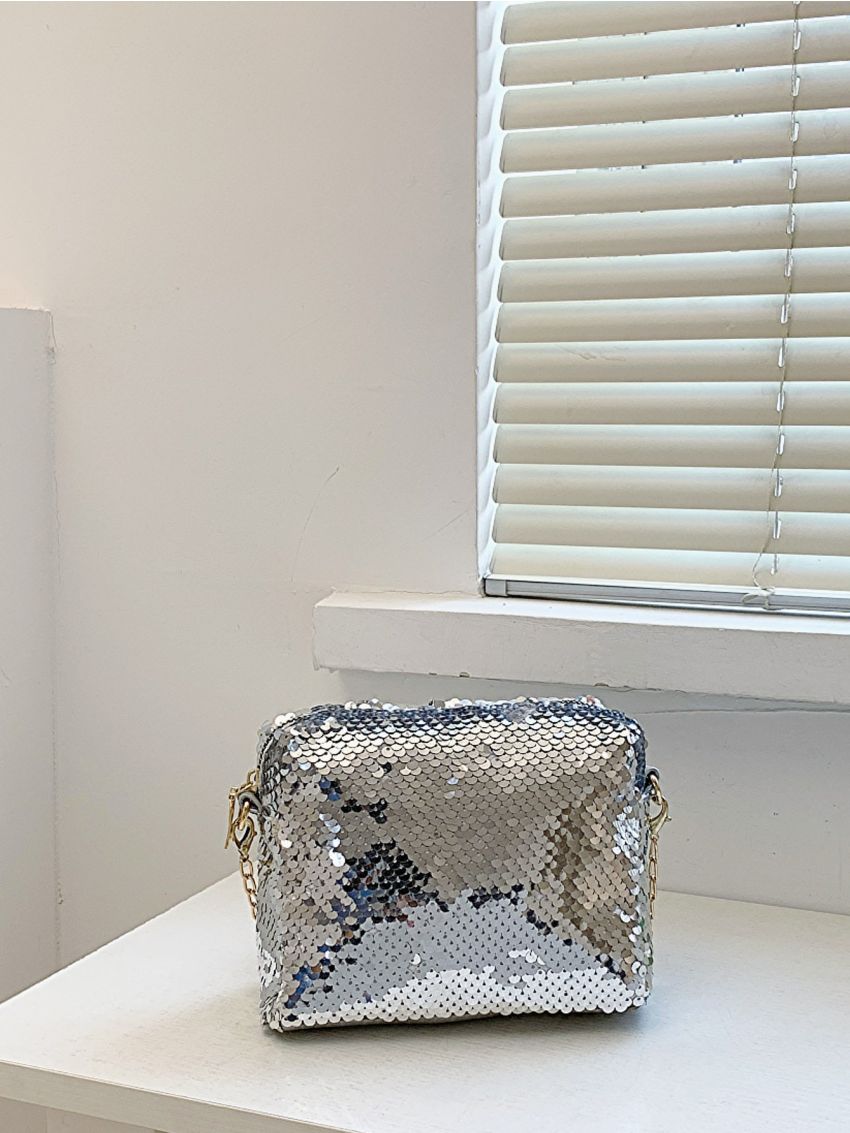 Mini Square Bag Sequin Decor Chain Strap