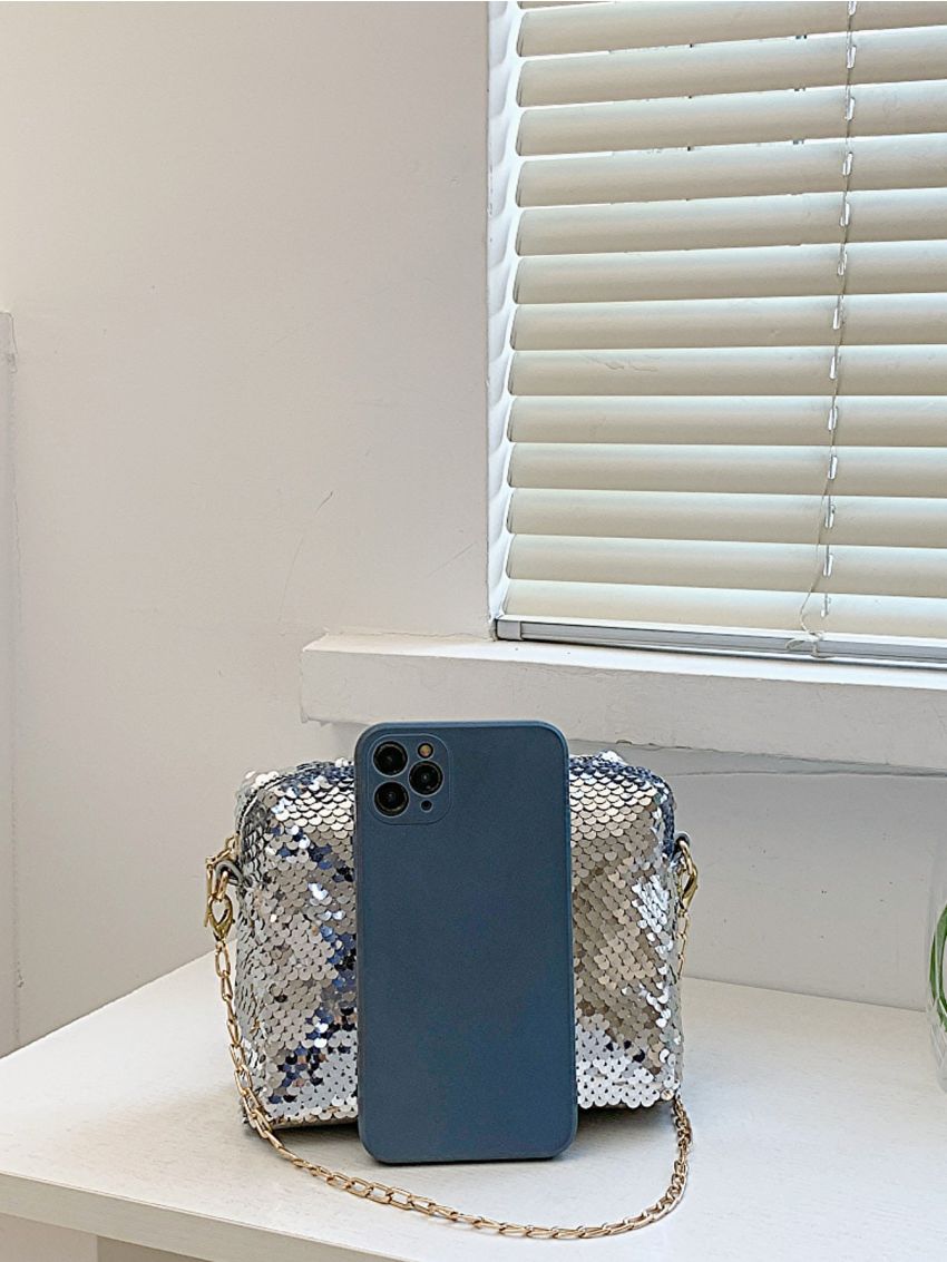 Mini Square Bag Sequin Decor Chain Strap