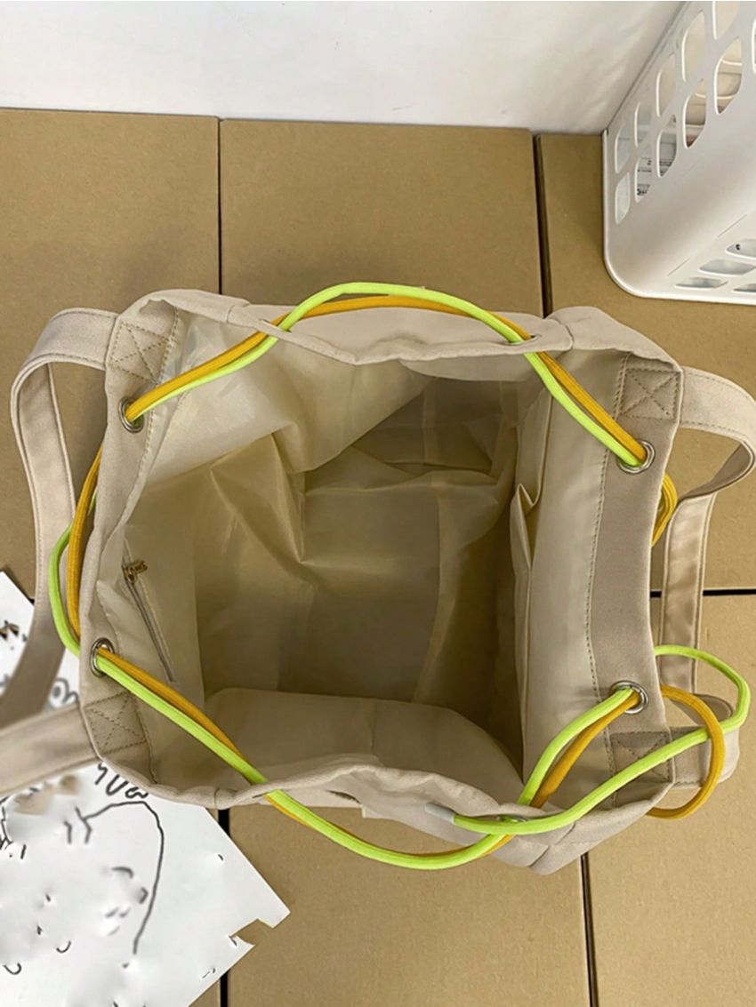 Letter Patch Shoulder Tote Bag Pocket Front Large Capacity For Daily