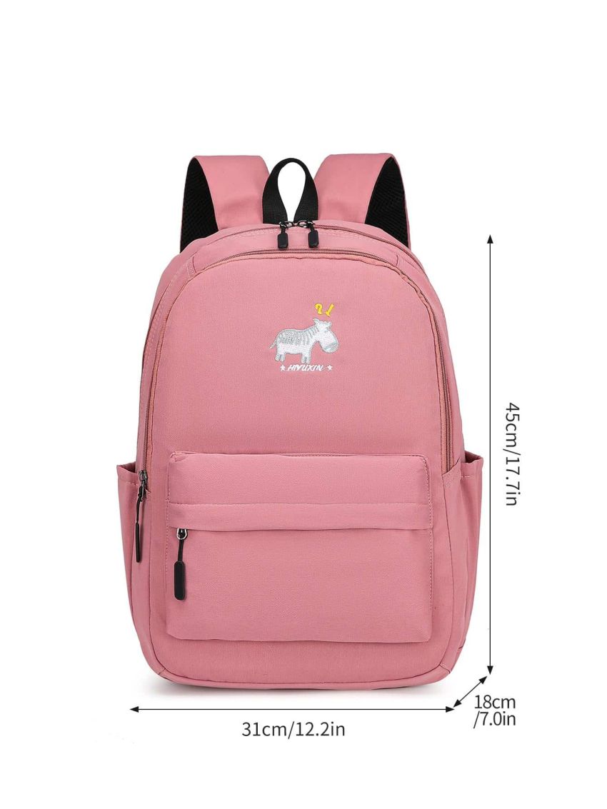 Pink Classic Backpack Letter Pattern Pocket Front For School