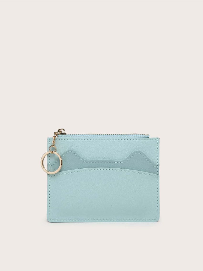 Colorblock Card Holder Zipper Blue