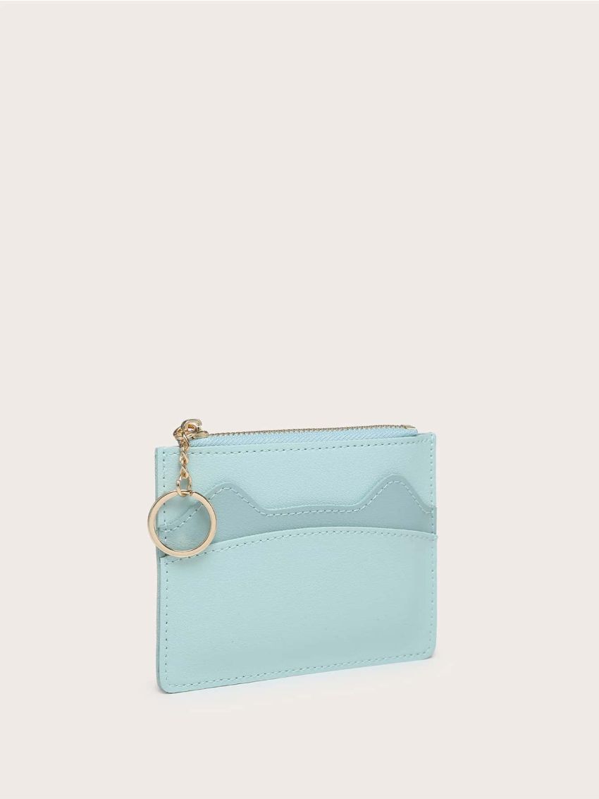 Colorblock Card Holder Zipper Blue