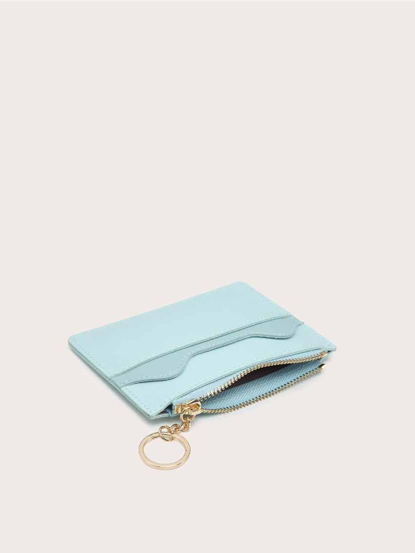 Colorblock Card Holder Zipper Blue
