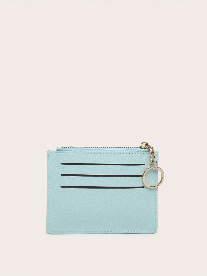 Colorblock Card Holder Zipper Blue