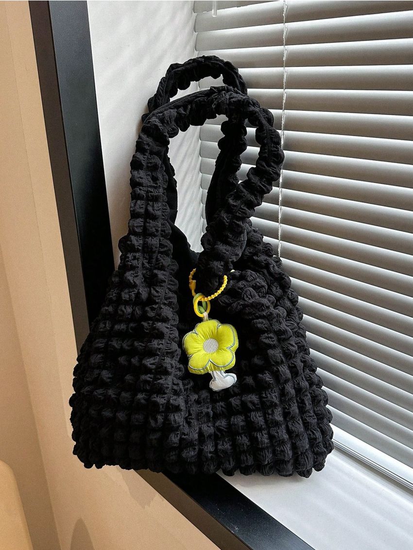 Ruched Detail Shopper Bag Casual With Cartoon Bag Charm