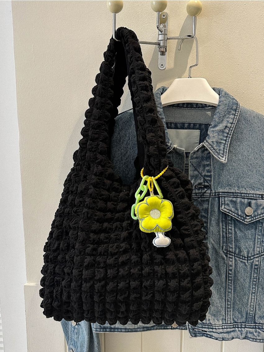 Ruched Detail Shopper Bag Casual With Cartoon Bag Charm